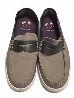 Cole Haan Nantucket Loafer II Grey Canvas & Navy Leather Penny Mocs